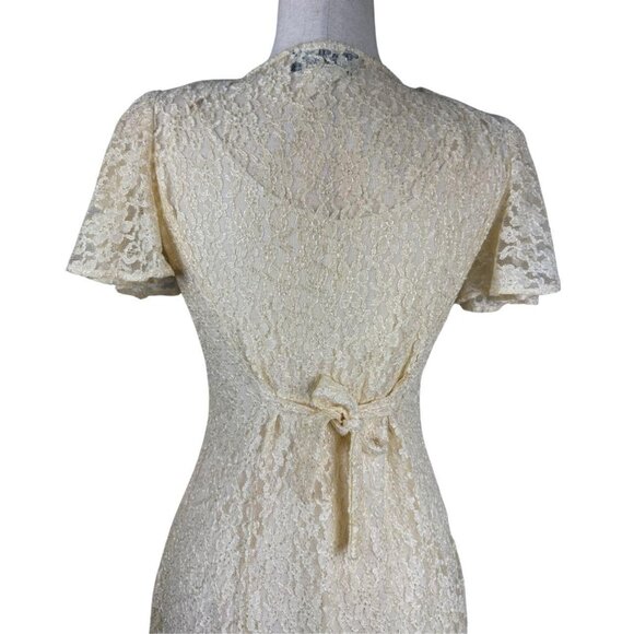 Vintage Dawn Joy Cream Lace Button Front Midi Dress Petite - Picture 5 of 7